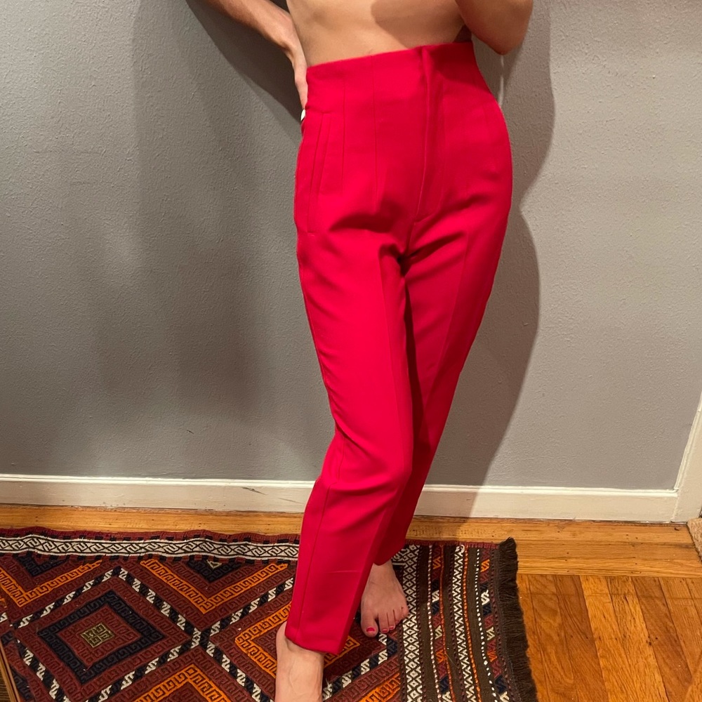 Bright red high waisted pants ZARA